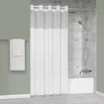 Protect360° Boxed Stripe Shower Curtain, Hook Free, Antimicrobial, Polyester, 71x80, White